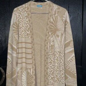 J. McLaughlin Marguerite Cotton Modal Open Front Long Cardigan Oatmeal White M